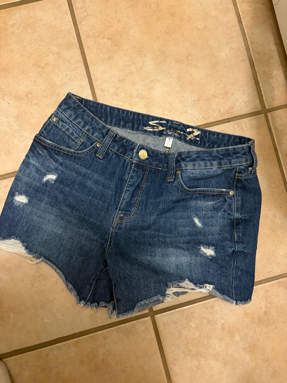 Womens seven Distressed Dark Blue Denim Shorts